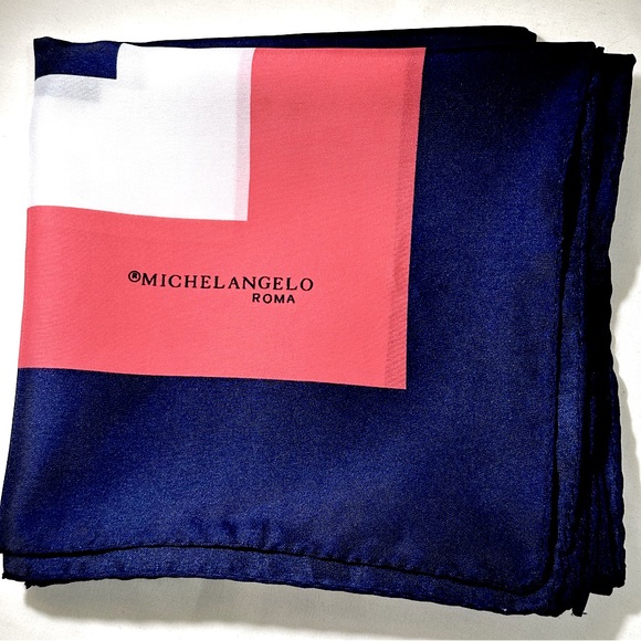 MICHELANGELO ROMA VINTAGE SCARF CLASSIC GEOMETRIC STYLE—NAVY FUCHSIA & PINK 🇮🇹 - Picture 13 of 14